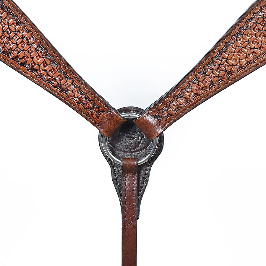 Comfytack Western Horse Headstall Breast Collar Hand Tooled Genuine American Leather Tack Brown | Heavy Duty Adjustable Western Riding Breastplate for Trail Barrel Racing Ranch Show Horse