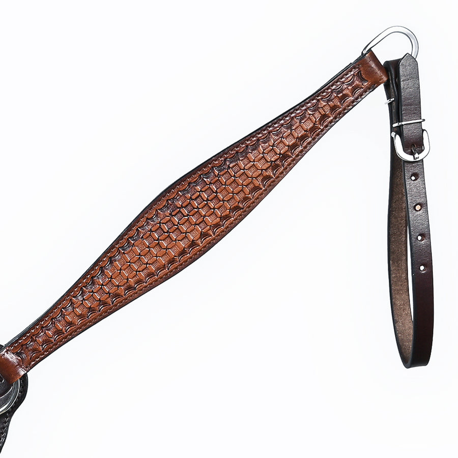 Comfytack Western Horse Headstall Breast Collar Hand Tooled Genuine American Leather Tack Brown | Heavy Duty Adjustable Western Riding Breastplate for Trail Barrel Racing Ranch Show Horse