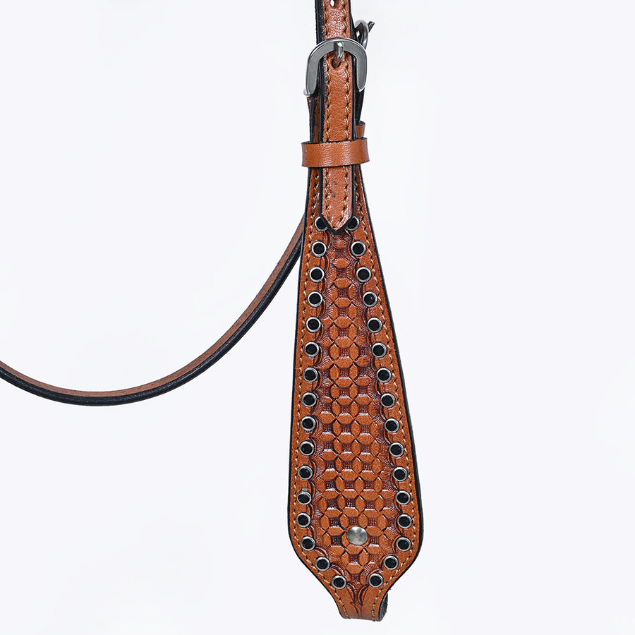 Comfytack Western Horse Headstall Breast Collar Hand Tooled Genuine American Leather Tack Brown | Heavy Duty Adjustable Western Riding Breastplate for Trail Barrel Racing Ranch Show Horse