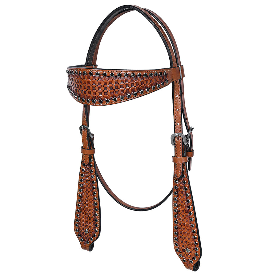Comfytack Western Horse Headstall Hand Tooled Genuine American Leather Tack Brown - Uhorse