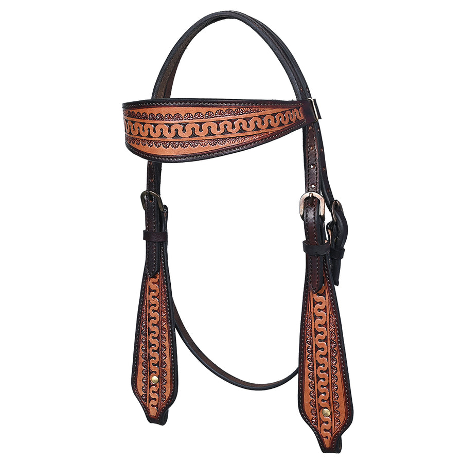 Comfytack Western Horse Headstall Hand Tooled Genuine American Leather Tack Brown - Uhorse