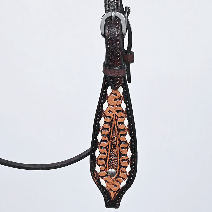 Comfytack Western Horse Headstall Breast Collar Hand Tooled Genuine American Leather Tack Dark Brown | Heavy Duty Adjustable Western Riding Breastplate for Trail Barrel Racing Ranch Show Horse