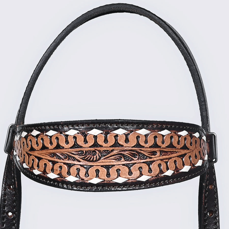 Comfytack Western Horse Headstall Breast Collar Hand Tooled Genuine American Leather Tack Dark Brown | Heavy Duty Adjustable Western Riding Breastplate for Trail Barrel Racing Ranch Show Horse