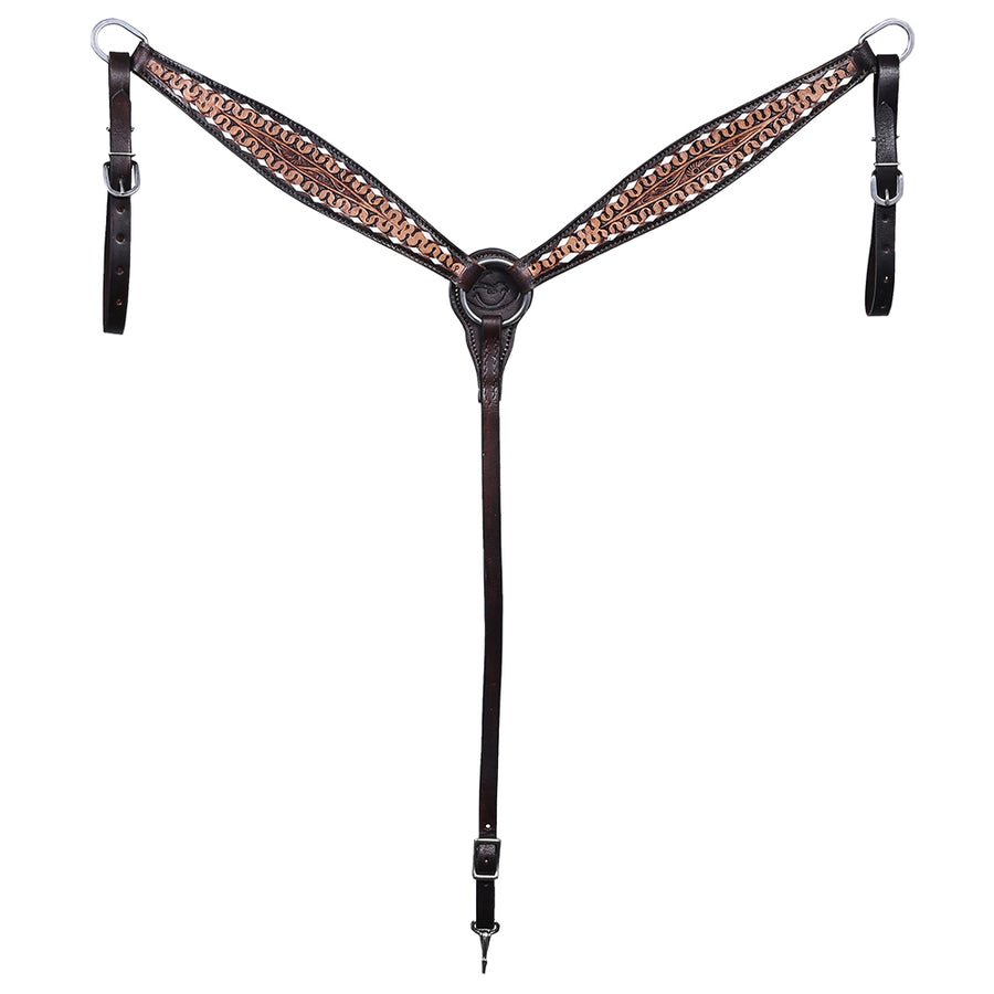 Comfytack Western Horse Headstall Breast Collar Hand Tooled Genuine American Leather Tack Dark Brown - Uhorse