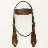 COMFYTACK Horse Floral Headstall Breast Collar Set American Leather Tan