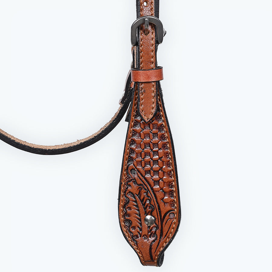 Comfytack Western Horse Headstall Breast Collar Hand Tooled Genuine American Leather Tack Brown | Heavy Duty Adjustable Western Riding Breastplate for Trail Barrel Racing Ranch Show Horse