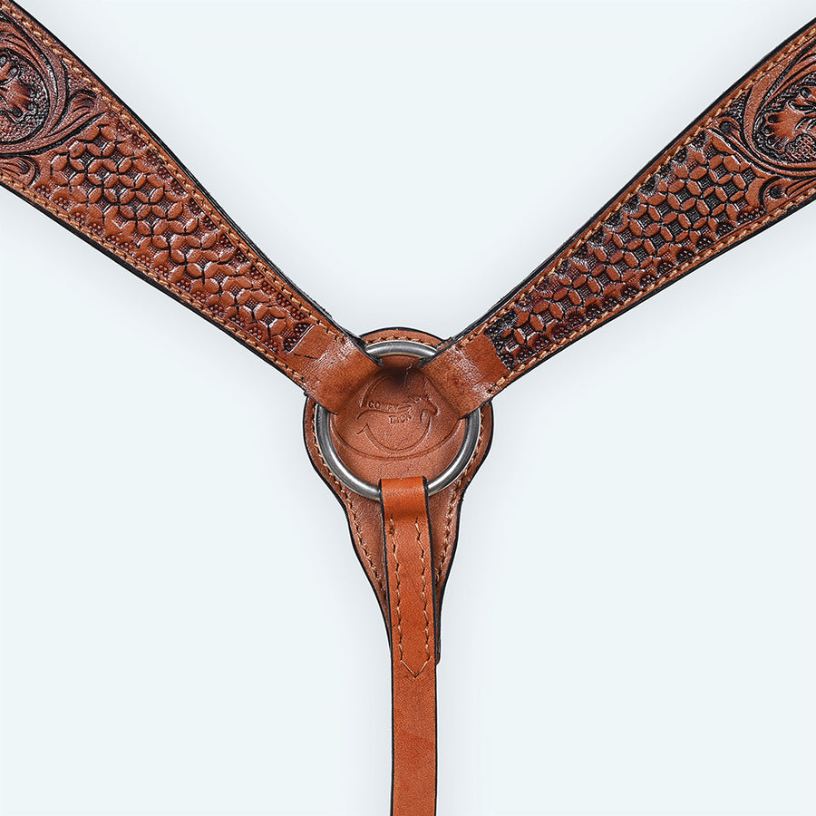 Comfytack Western Horse Headstall Breast Collar Hand Tooled Genuine American Leather Tack Brown | Heavy Duty Adjustable Western Riding Breastplate for Trail Barrel Racing Ranch Show Horse