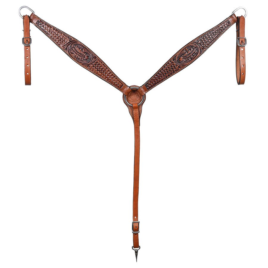 Comfytack Western Horse Breast Collar Hand Tooled Genuine American Leather Tack Brown - Uhorse