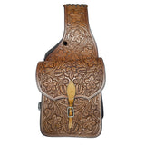 COMFYTACK Western Horse Leather Saddle Bag Heavyduty Floral Carved Brown