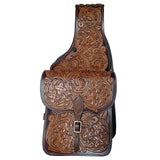 COMFYTACK Western Horse Leather Saddle Bag Heavyduty Floral Carved Brown