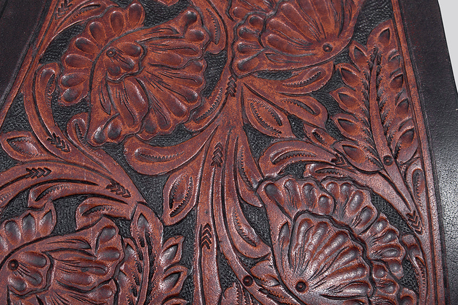 Comfytack Western Horse Floral Hand Carved Genuine Leather Saddle Bag Brown