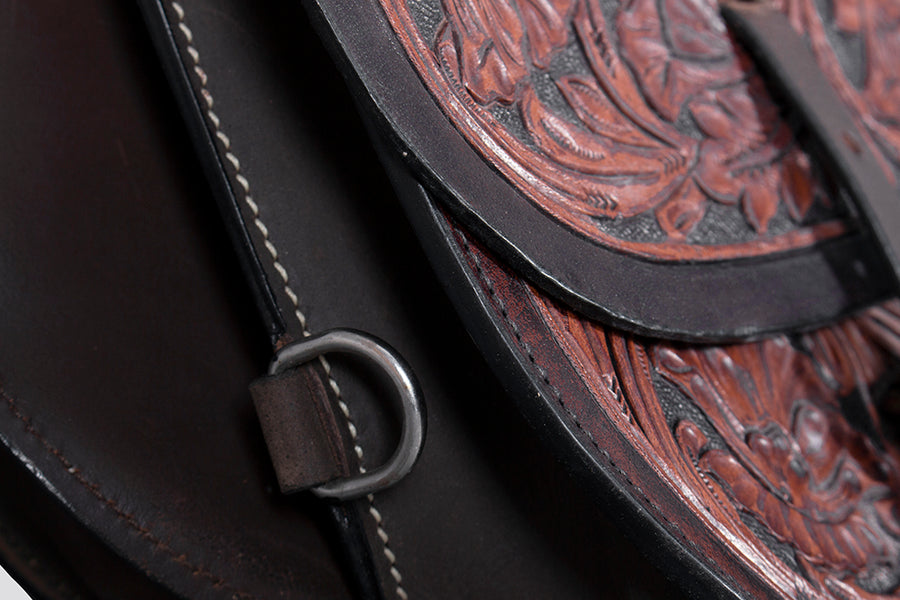 Comfytack Western Horse Floral Hand Carved Genuine Leather Saddle Bag Brown