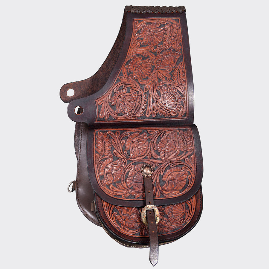 Comfytack W. H. Floral Hand Carved Genuine Leather Saddle Bag Brown – by Hilason – Cowboy and equestrian accessories