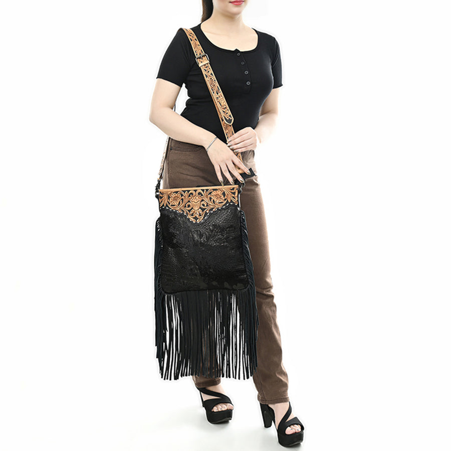 American Darling Large Crossbody Beautifully Hand Tooled Crocodile Embossed Leather Women Bag Western Handbag Purse Cute