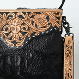 American Darling Large Crossbody Beautifully Hand Tooled  Crocodile embossed Genuine Leather women bag western handbag purse