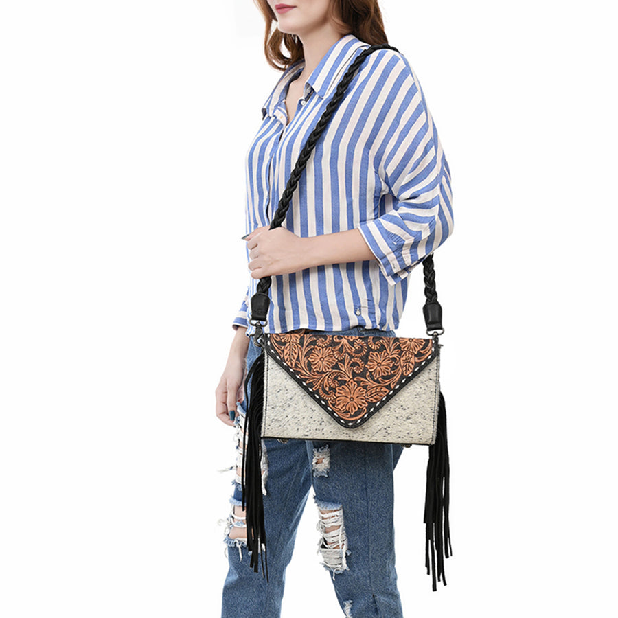 American Darling Envelope Hand Tooled Hair-On Genuine Leather Women Western Handbag | Bag for Purse