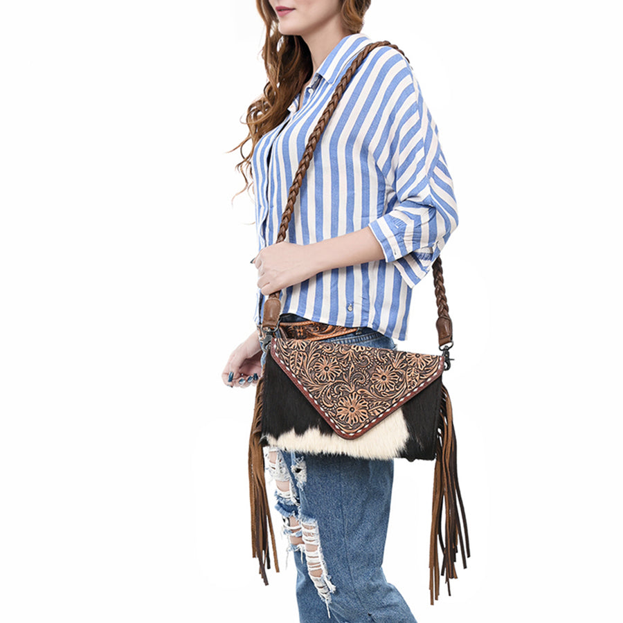 American Darling Envelope Hand Tooled Hair-On Genuine Leather Women Western Handbag | Bag for Purse