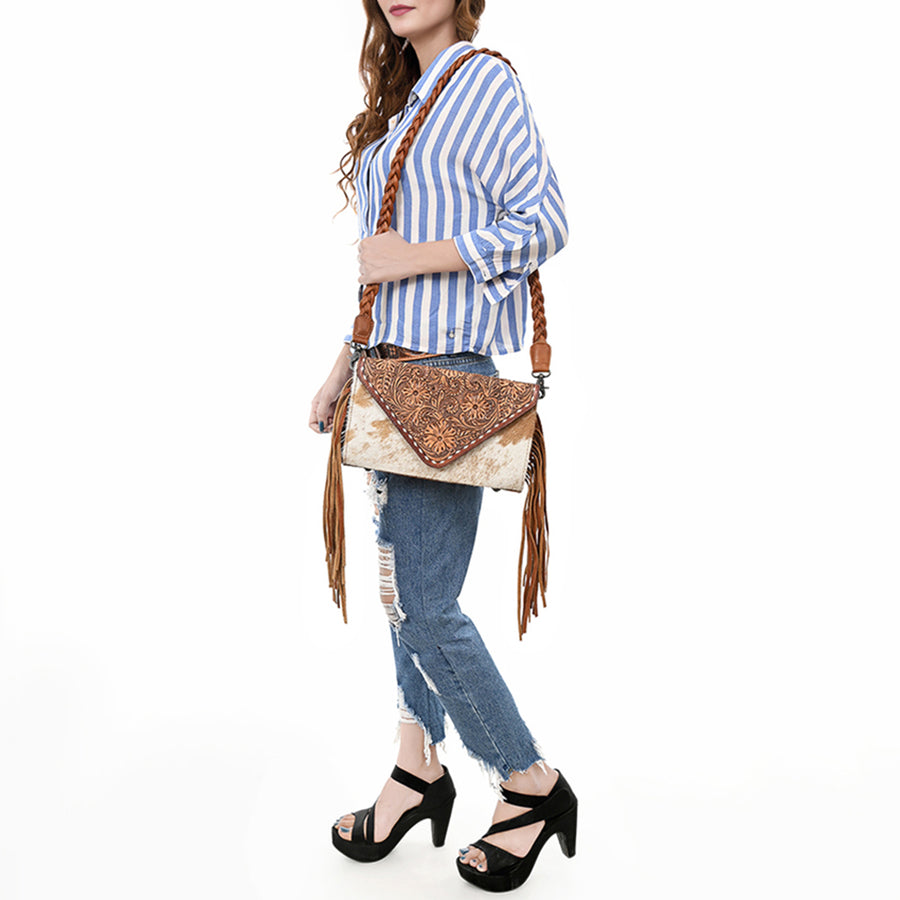 American Darling Envelope Hand Tooled Hair-On Genuine Leather Women Western Handbag | Bag for Purse