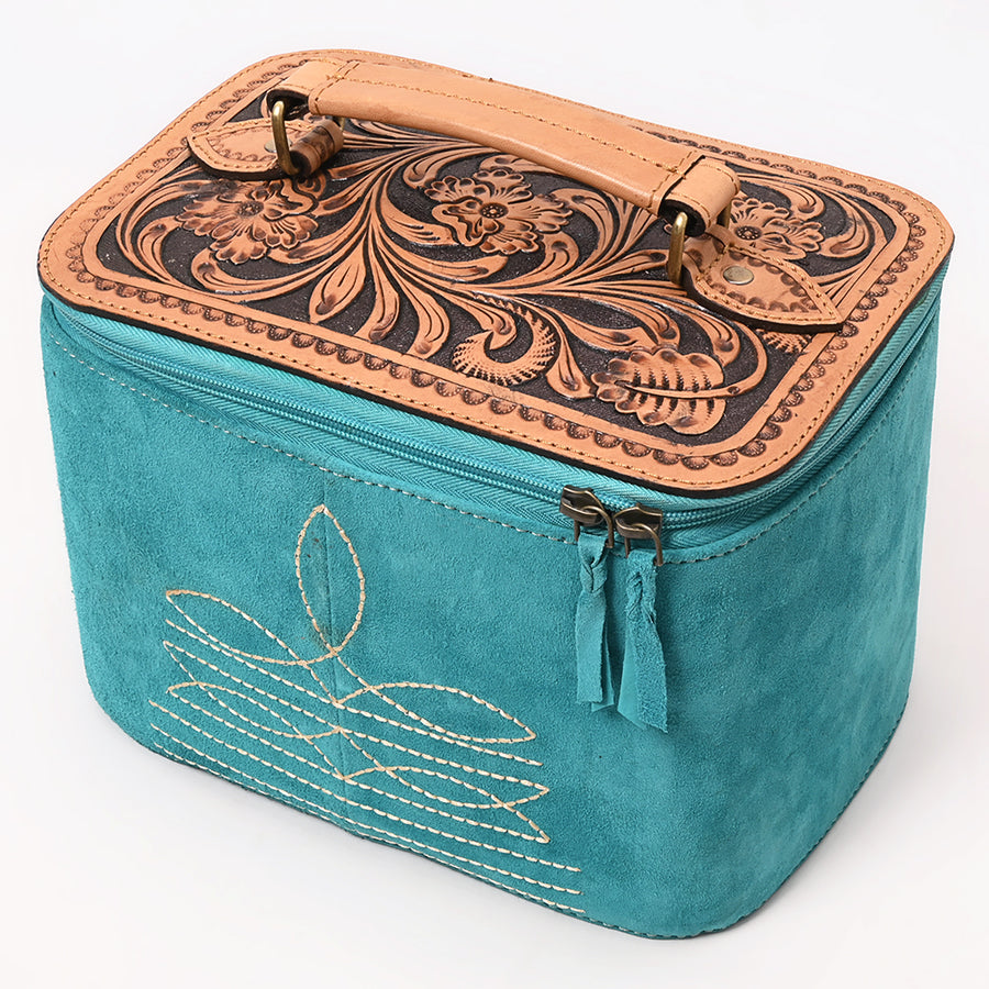 American Darling Women's Hand Tooled Floral Carved Genuine Leather Jewelry case Eco-Friendly Travel Organizer YKK Zipper