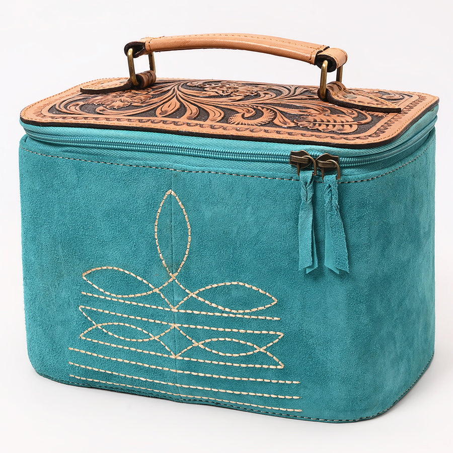 American Darling Hand Tooled Floral Carved Genuine Leather Jewelry case - Uhorse