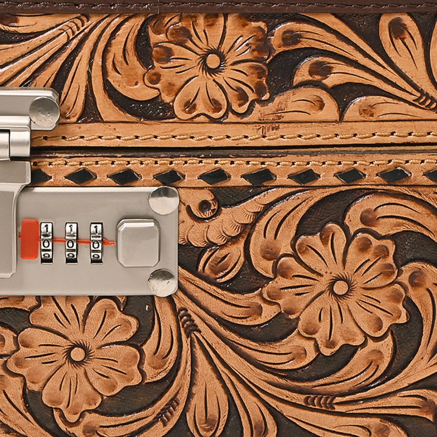 American Darling Hand Tooled Floral Carved Vegetable-Tanned Full Grain Genuine Leather Jewelry case with YKK Zipper