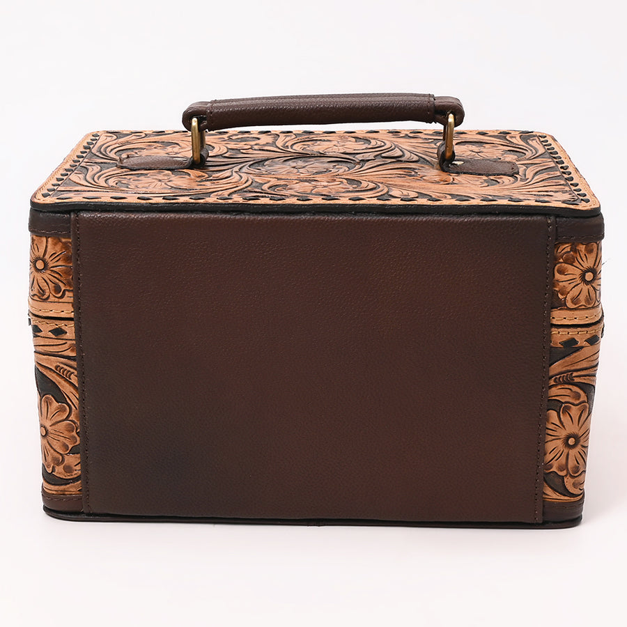 American Darling Hand Tooled Floral Carved Vegetable-Tanned Full Grain Genuine Leather Jewelry case with YKK Zipper