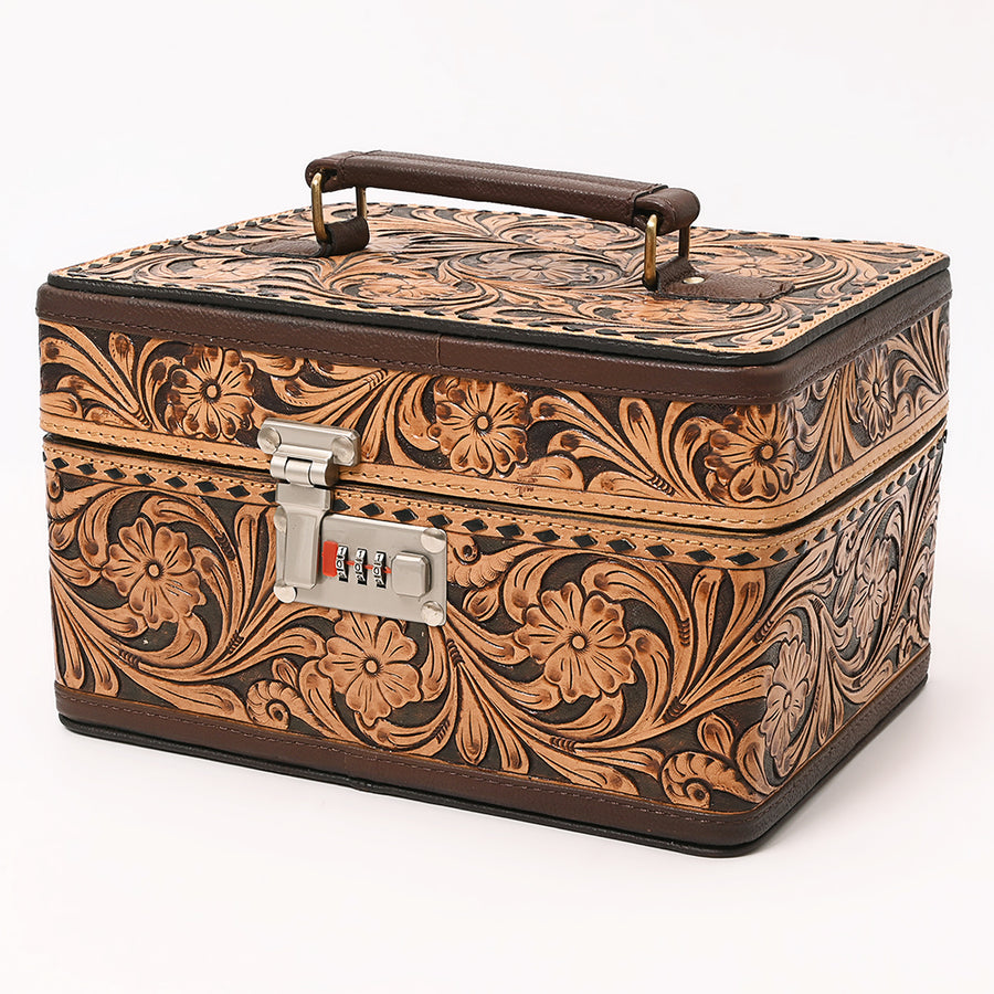 American Darling Hand Tooled Floral Carved Genuine Leather Jewelry case - Uhorse
