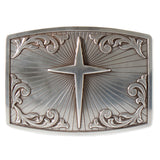 3-1/8 X 4-1/8 Nocona Mens Buckle Rectangle Floral Cross Antique Silver Finish