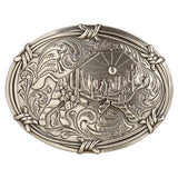 4 In X 3 In Nocona Luxury Oval Barbed Wire Buffalo Antique Silver Finish Buckle