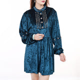 American Darling ADDR009 Velvet Women shirt dress Tunic Ladies girl Top Blue