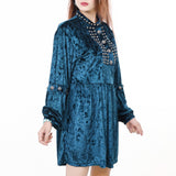 American Darling ADDR009 Velvet Women shirt dress Tunic Ladies girl Top Blue