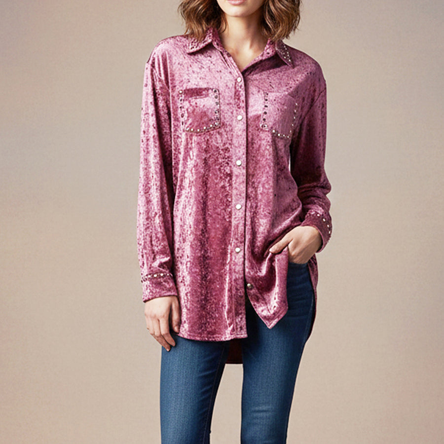 American Darling Women's Velvet Western Shirt - Studded Button-Down Top, NYFW Designer Collection - Uhorse
