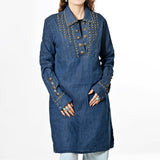 American Darling Women's Vintage Denim Western Dress - Studded Tunic with Antique Rivets, Cotton - Uhorse