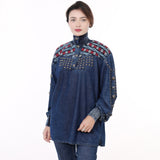 ADDR019 Denim Women shirt Jacket  Dress Tunic Ladies Girl Top