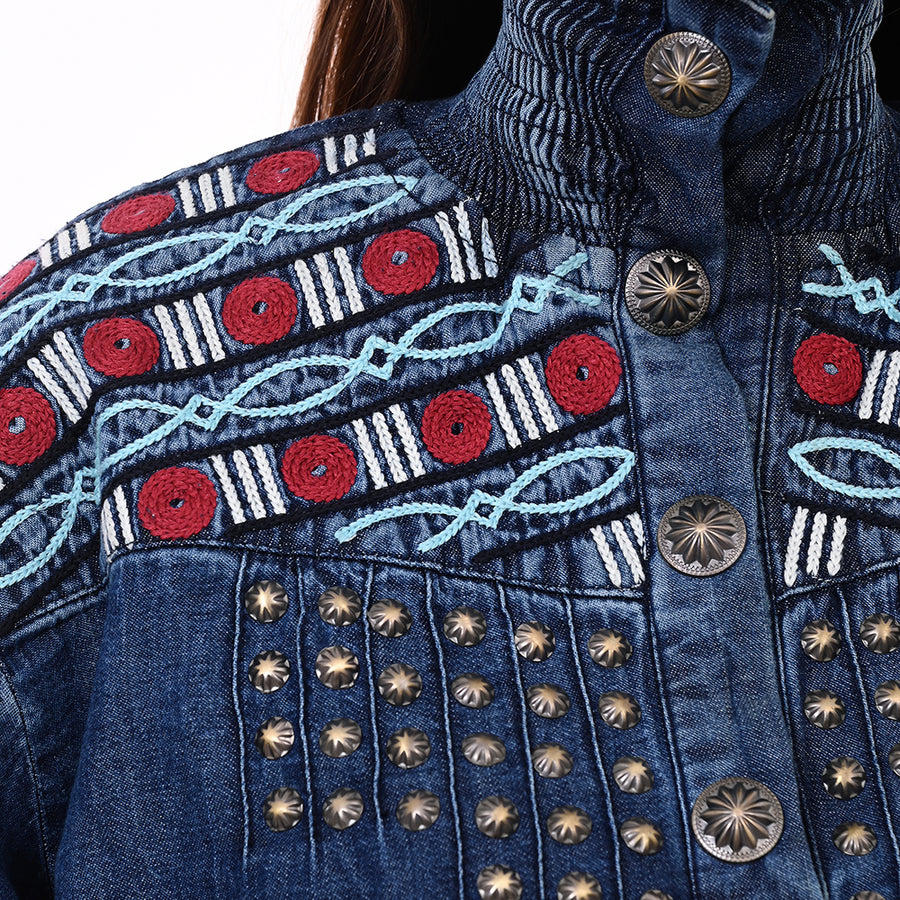 American Darling 100% Cotton Denim Women's Shirt Jacket Dress Ladies Girl Top Red|