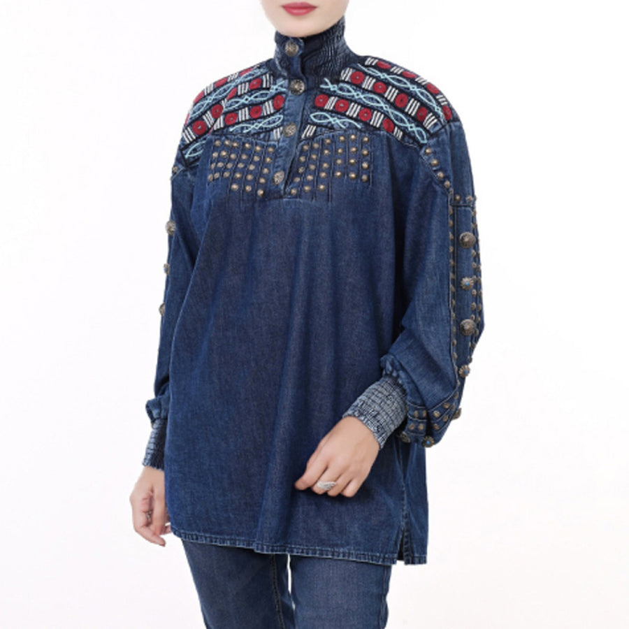 American Darling 100% Cotton Denim Women's Shirt Jacket Dress Ladies Girl Top Red|