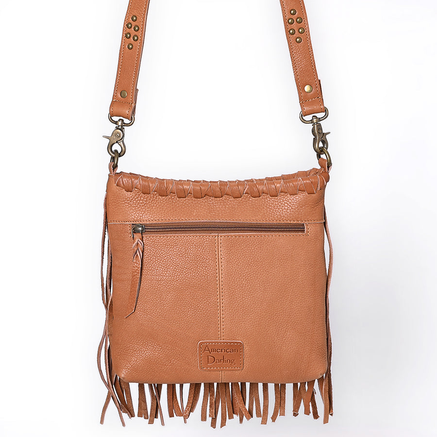 American Darling Cross body Bag Western Genuine Leather Handcrafted Shoulder Purse with Fringes and YKK Zipper