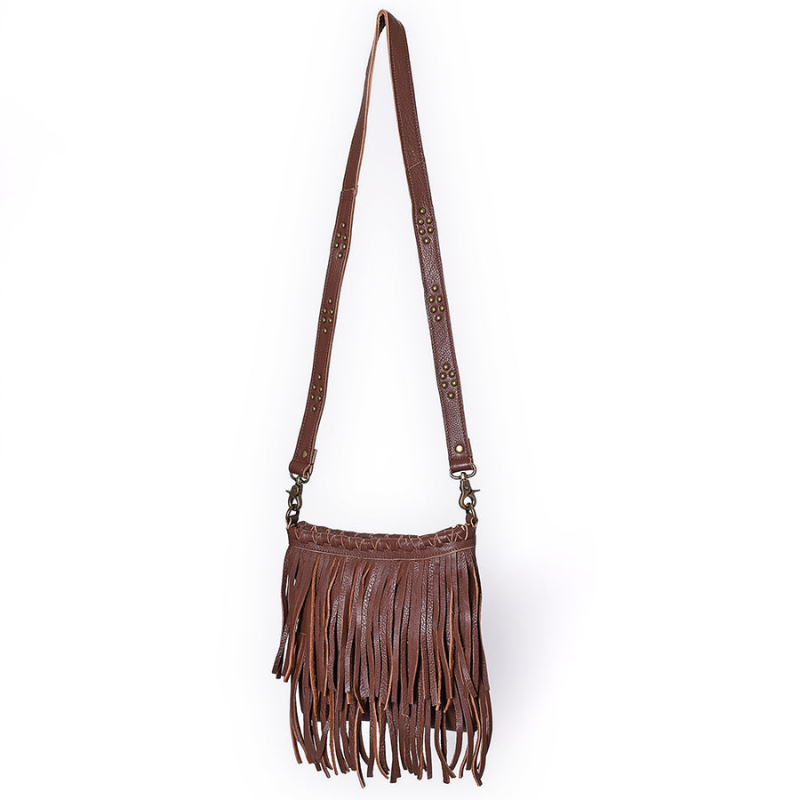 American Darling Cross body Bag Western Genuine Leather Handcrafted Shoulder Purse with Fringes and YKK Zipper