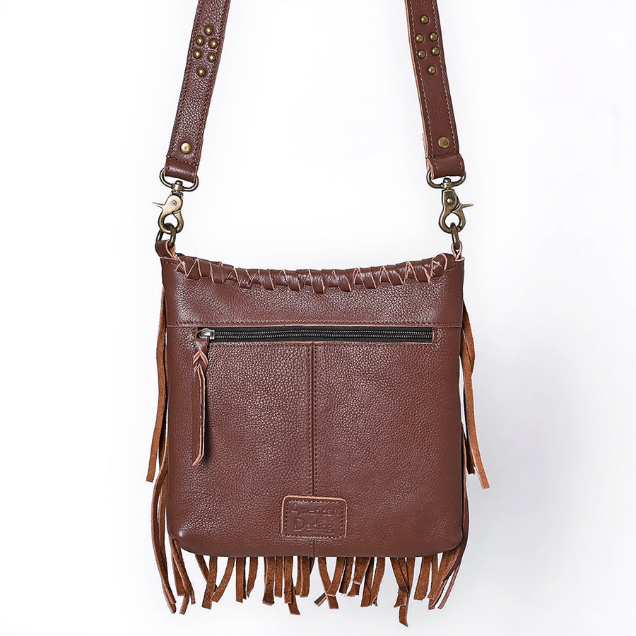 American Darling Cross body Bag Western Genuine Leather Handcrafted Shoulder Purse with Fringes and YKK Zipper