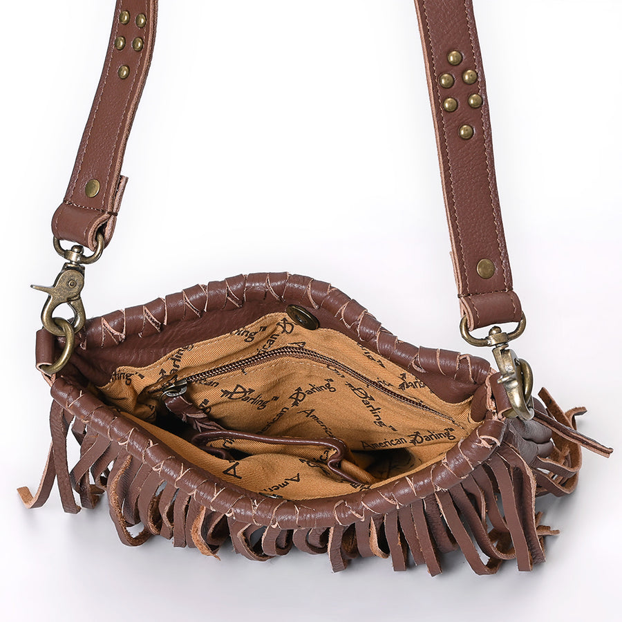 American Darling Cross body Bag Western Genuine Leather Handcrafted Shoulder Purse with Fringes and YKK Zipper
