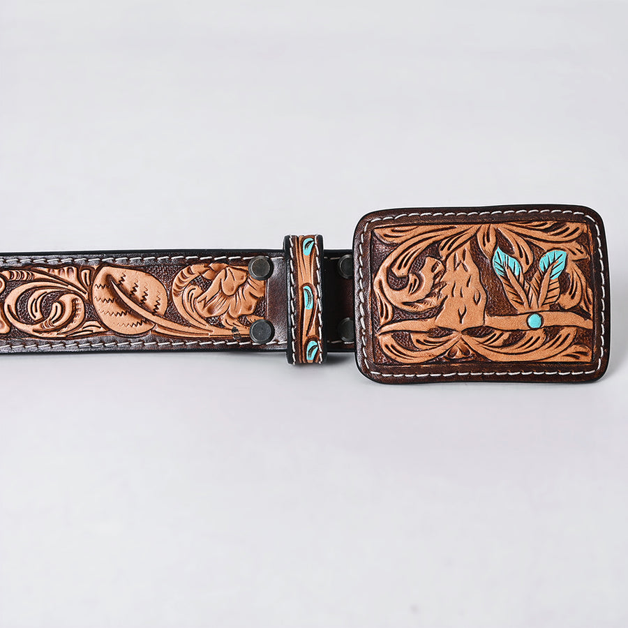 American Darling Beautifully Hand Tooled Brown Genuine Leather Apparel Belt Men and Women