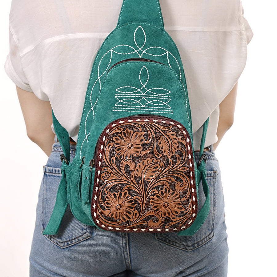 American Darling Sling Hand Tooled Genuine Leather Suede bag | Fanny Pack for Women