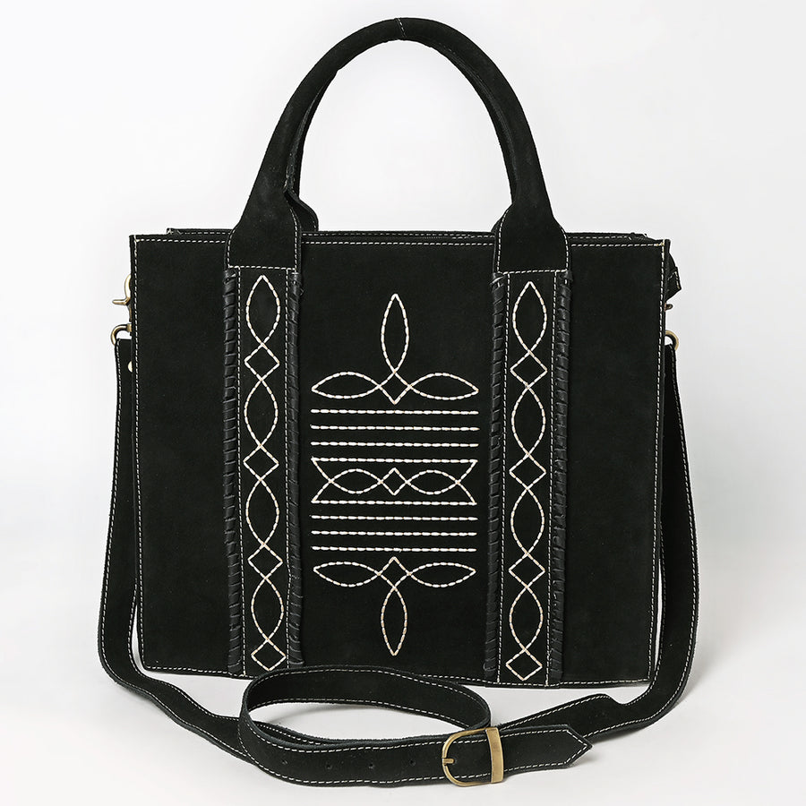 American Darling Tote Bag - Boot Stitched, Braided, Eco-Friendly Vegetable Tanned Genuine Suede Leather, Western Leather Handbag