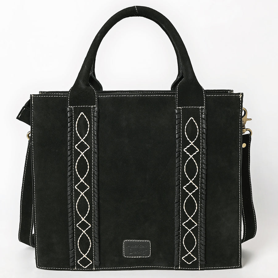 American Darling Tote Bag - Boot Stitched, Braided, Eco-Friendly Vegetable Tanned Genuine Suede Leather, Western Leather Handbag
