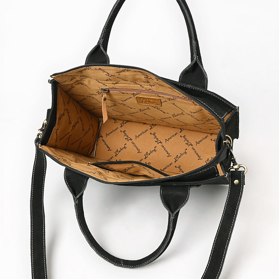 American Darling Tote Bag - Boot Stitched, Braided, Eco-Friendly Vegetable Tanned Genuine Suede Leather, Western Leather Handbag