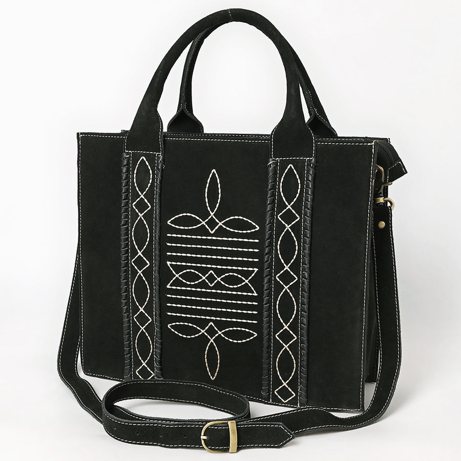 American Darling Boot Stitched Braided Genuine Suede Leather Tote Bag - Uhorse