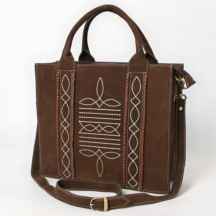 American Darling Boot Stitched Braided Genuine Suede Leather Tote Bag - Uhorse