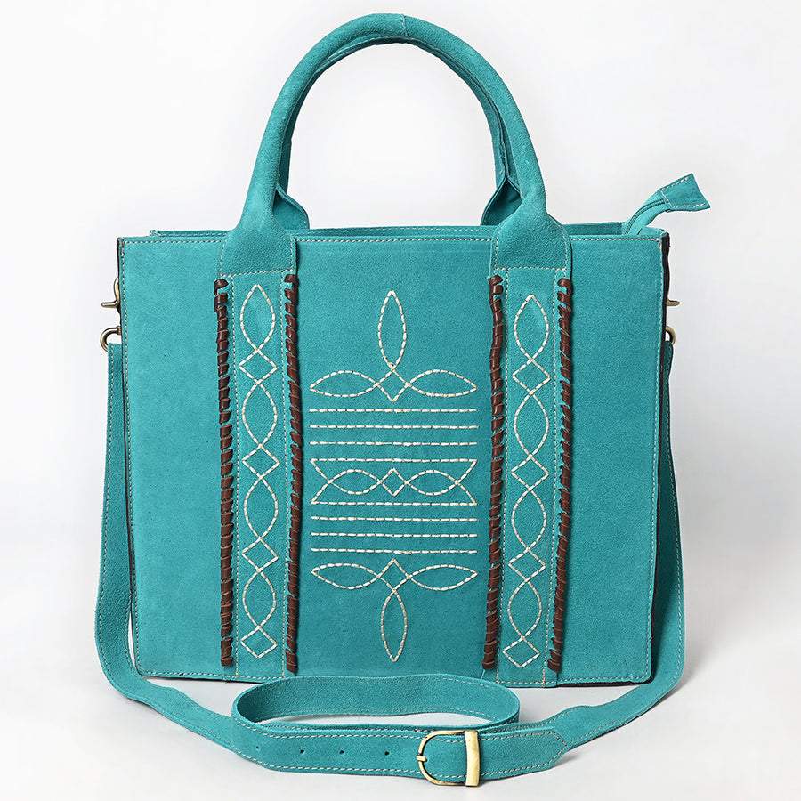 American Darling Tote Bag - Boot Stitched, Braided, Eco-Friendly Vegetable Tanned Genuine Suede Leather, Western Leather Handbag