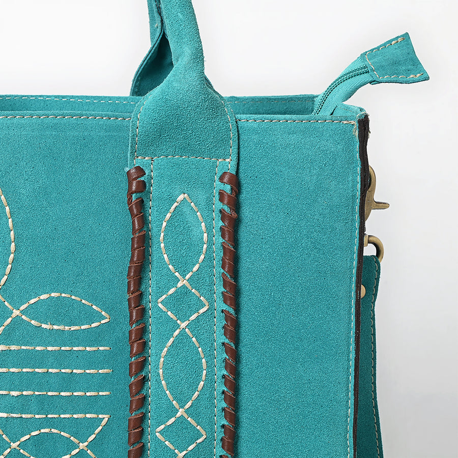 American Darling Tote Bag - Boot Stitched, Braided, Eco-Friendly Vegetable Tanned Genuine Suede Leather, Western Leather Handbag