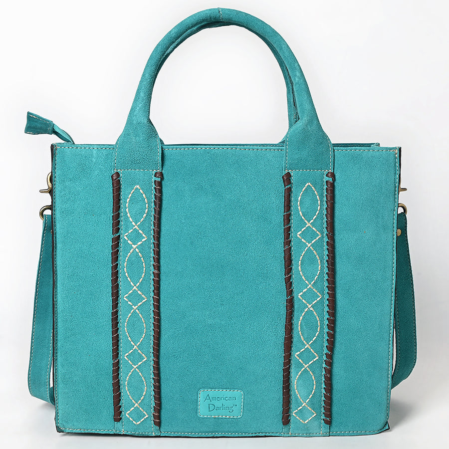 American Darling Tote Bag - Boot Stitched, Braided, Eco-Friendly Vegetable Tanned Genuine Suede Leather, Western Leather Handbag
